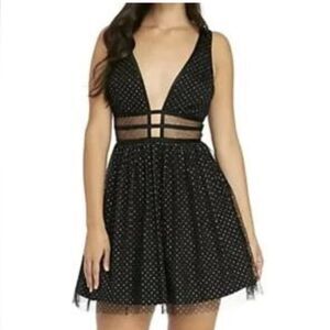 NWT Blondie Nights by Stacy Sklar Elegant mesh Black Polka Dot Dress, US0